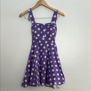 Ixia, 50s Style Sweetheart Neckline Fit and Flair Purple Polka Dot Dress